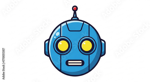 Illustration of a friendly blue robot head with round yellow eyes, perfect for technology and artificial intelligence themes