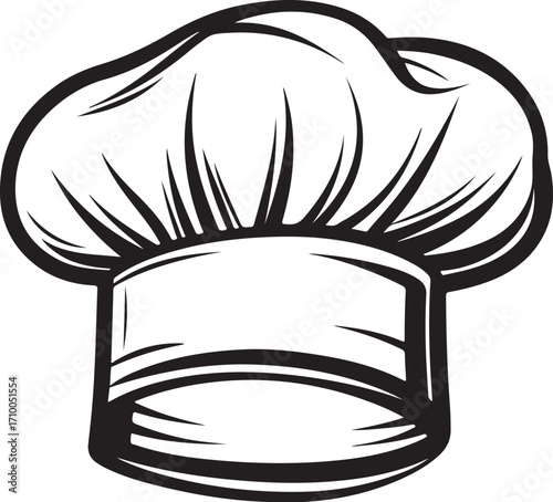 Chef Hat Vector Illustration, Sketch Drawing Line Linear Symbol Icon Engraving Coloring Book, Hand-drawn Doodle Black and White Isolated