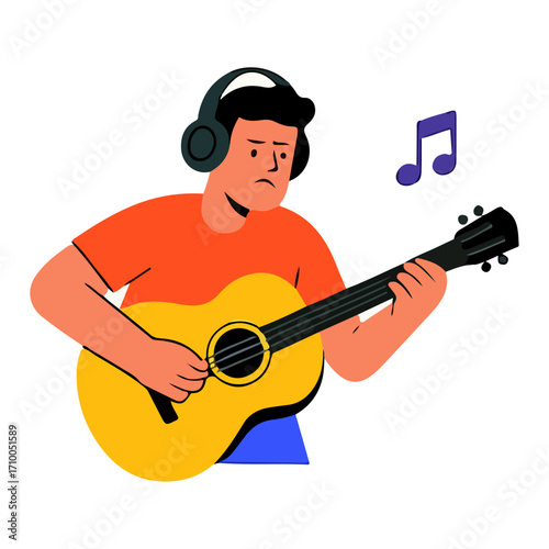 Close-Up Guitar Player with Headphones