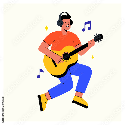 Man Standing and Playing Acoustic Guitar
