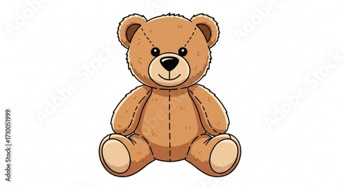 Cute brown teddy bear sitting upright, a charming and cuddly companion for children and collectors alike