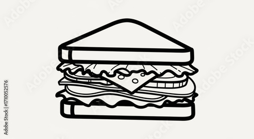 Minimalist sandwich illustration, featuring a simple black and white design for a clean and modern aesthetic