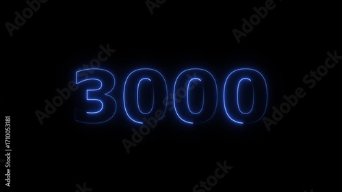 Abstract glowing neon countdown 3000 number animation background 4k video.