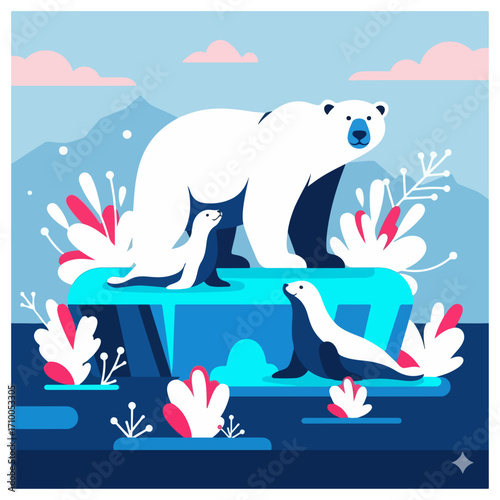 Polar Bear on Ice Floe – Arctic Wildlife Scene