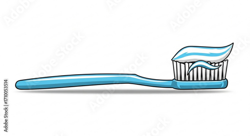 A blue toothbrush with toothpaste on a, representing dental hygiene and oral care
