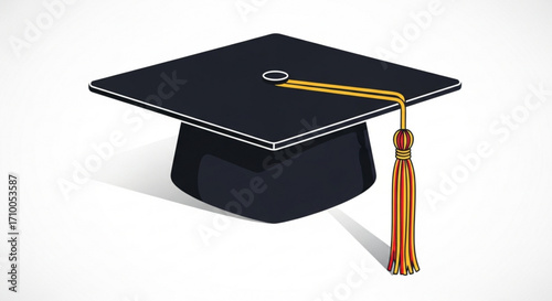 A black graduation cap with a golden tassel, , symbolizing academic achievement and commencement