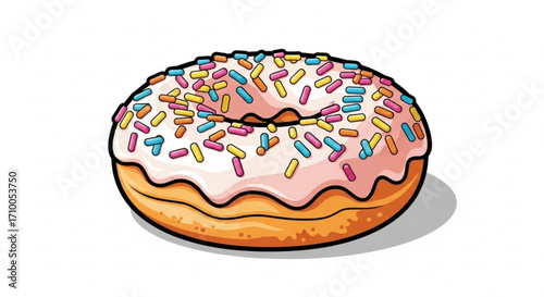 Delicious donut with pink frosting and colorful sprinkles sweet treat for breakfast or dessert, perfect for a snack