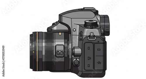 Illustration of a digital singlelens reflex camera, showcasing its design and functionality for photography enthusiasts