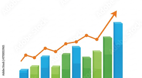 Illustration of a business chart showing growth and success, representing financial progress and market development