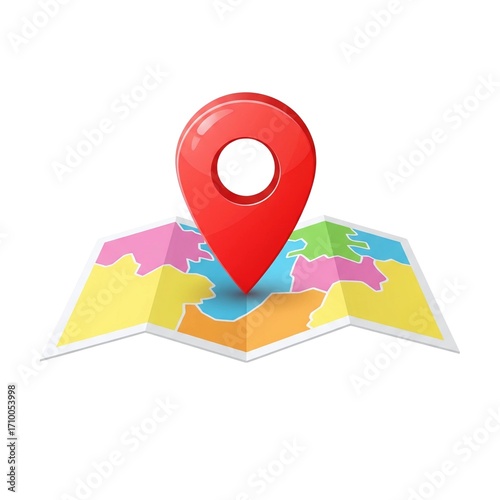 Free Download 3D vector folded map with bright red pin, colorful minimal style, perfect for travel, navigation, and digital design in high resolution. - GFXLoad