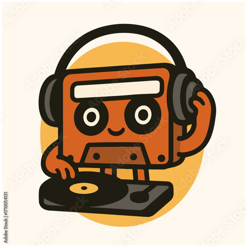 DJ cassette with Headphones and Turntable