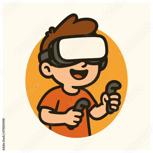 Boy Playing with VR Headset and Game Controller