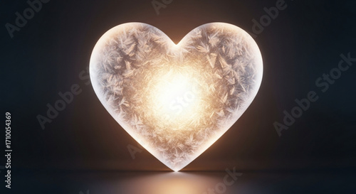 A glowing heartshaped crystal with a bright light emanating from its center, symbolizing love, hope, and the beauty of inner radiance