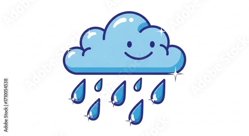 Cute blue cloud with raindrops, a cheerful illustration for weather forecasts and childrens designs