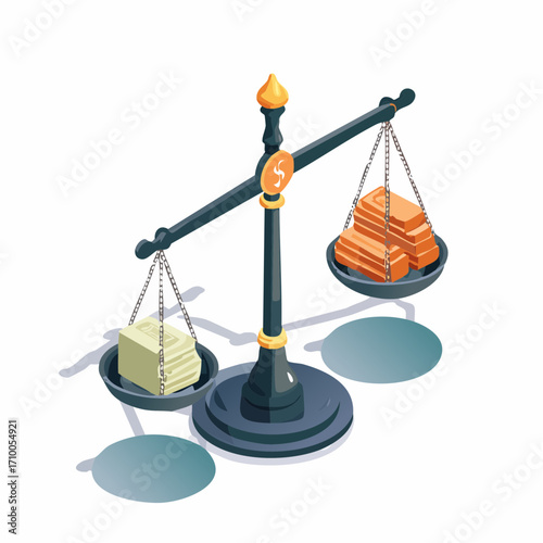 Wealth inequality and poverty concept. Scales show income differences and gap between rich and poor. Flat vector illustration.
