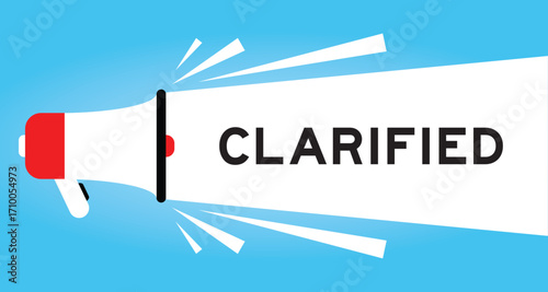 Color megaphone icon with word clarified in white banner on blue background