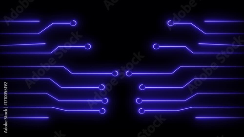Neon digital futuristic tech background loop. neon circuit board lines concept motion HD animation.