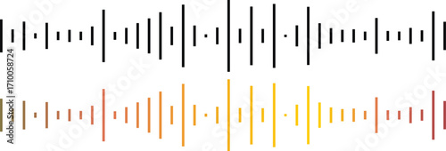 podcast sound wave patterns with varying amplitude bars for audio visualization and media interfaces. Elements for mobile messenger, podcast online radio, music player interface or app. Audio chat spe