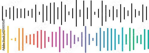podcast sound wave patterns with varying amplitude bars for audio visualization and media interfaces. Elements for mobile messenger, podcast online radio, music player interface or app. Audio chat spe