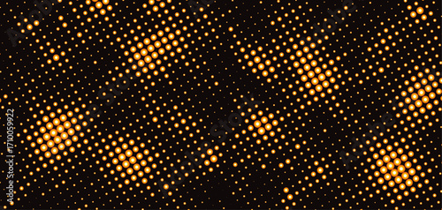 Dotted halftone glowing texture background with abstract golden light pattern