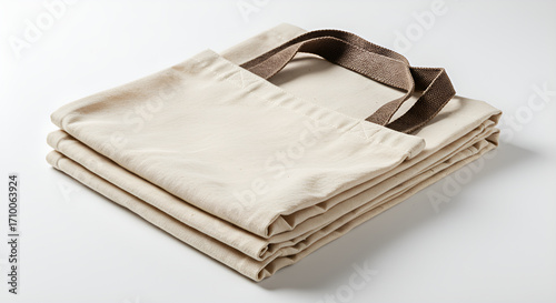 Stack of Folded Canvas Tote Bags on White Background
