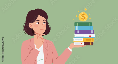Woman weighing the financial investment and value of education.