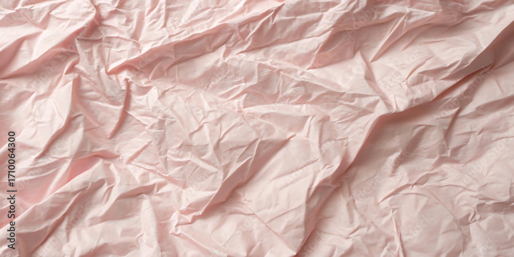 Fototapeta premium Close-up overhead view of creased paper with soft pink stripes abstract texture background