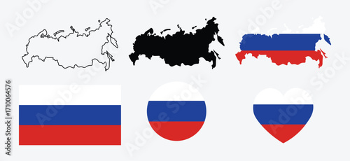   Map of Russia with the National Flag. National flag or russia map.
