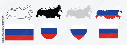  Map of Russia with the National Flag. National flag or russia map.
