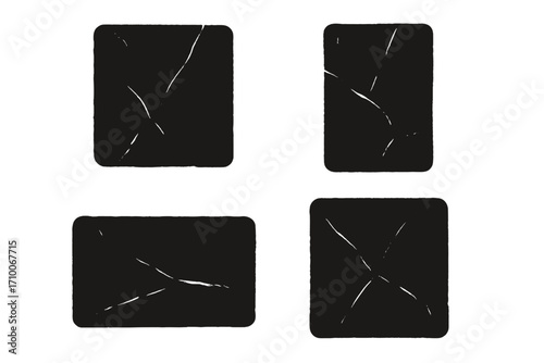 Crisp black and white artwork featuring textured squares with intersecting lines on a white background