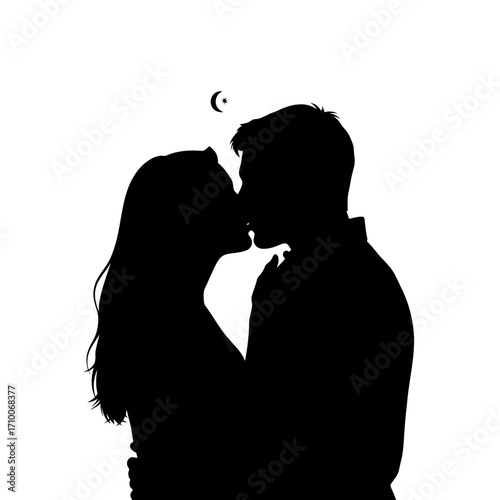 silhouette of a young couple kissing