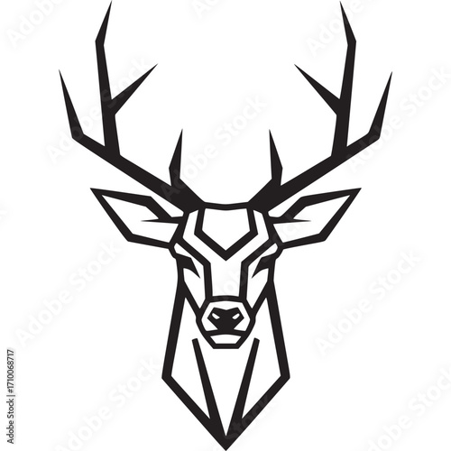 Geometric deer head logo with sharp lines isolated on white background
