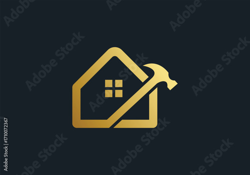 Hammer Logo for Construction and Real Estate golden color