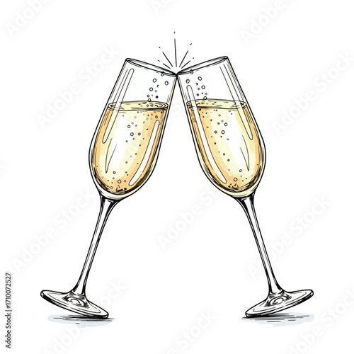 Vector art of two champagne glasses toasting, perfect for celebrating special occasions and festive gatherings with loved ones