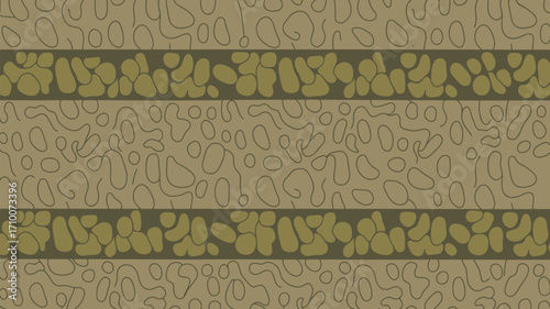 Abstract background with pebble like shapes and horizontal bars in beige and olive green tones