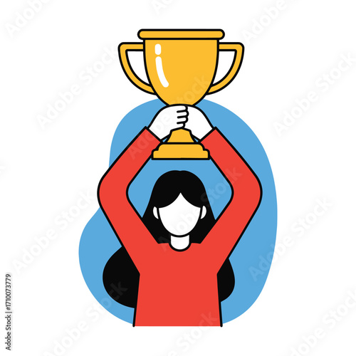 Person Holding Up a Golden Trophy in Celebration of Success and Achievement