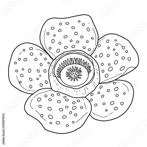 Elegant line art drawing of a Rafflesia arnoldii flower, a minimalist vector illustration for coloring book pages and botanical projects