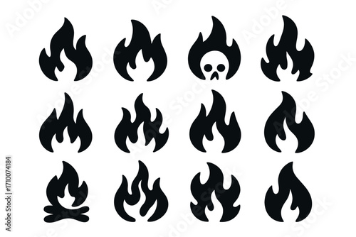 Creative black flame icons arranged in a grid pattern suitable for various design projects