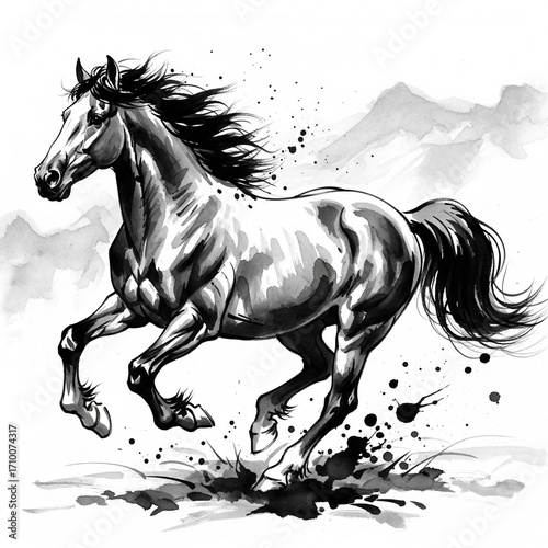 Japanese-style ink drawing of a horse