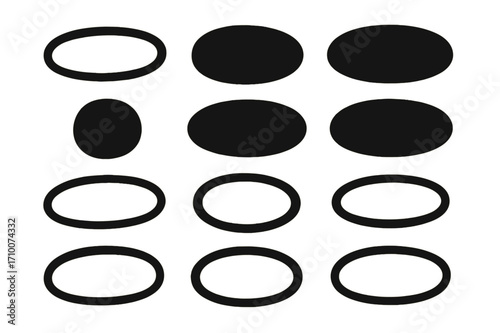 Collection of various black oval and circular shapes arranged in different sizes and orientations for design purposes