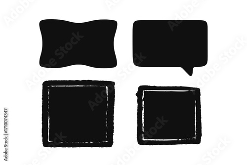 Black speech bubbles and shapes for text and graphic design projects and communication purposes