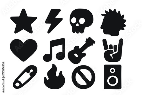 Symbols and icons representing youth culture and music in a creative design