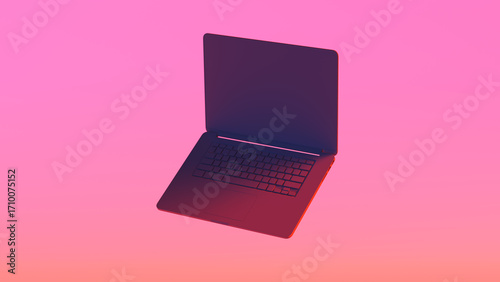 Dark Laptop Pink Gradient Background 3d illustration