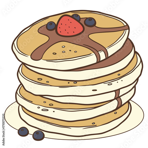 Pancake Stack with Syrup and Berries Vector

