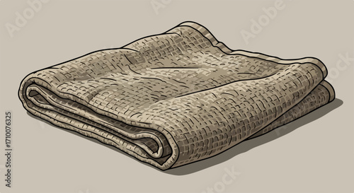 Folded textile, illustrated, to show cozy cloth for decoration, crafts, or utility. Folded textile is presented in soft neutral tones on a neutral background.