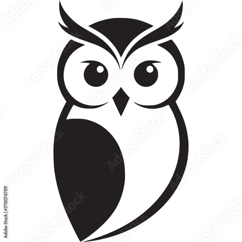 Owl, black, vector icon, illustration, bird, wildlife symbol
