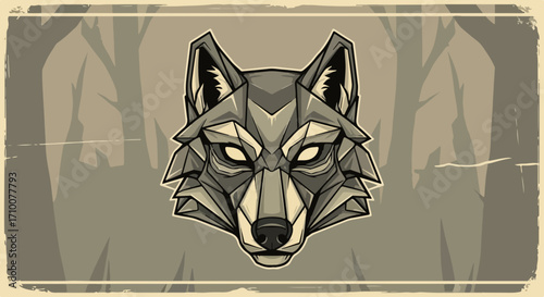 Illustration of a wolf head with geometric shapes. Wolf head rendered with symmetrical patterns is captivating. Wolf head for tattoo design or logo creation, adding unique, bold style to any project.