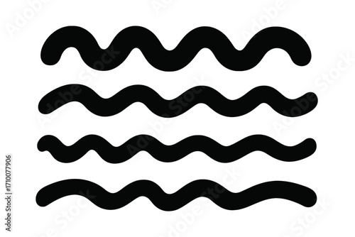 Wavy black lines arranged in four distinct rows on a white background depicting a simple yet striking design