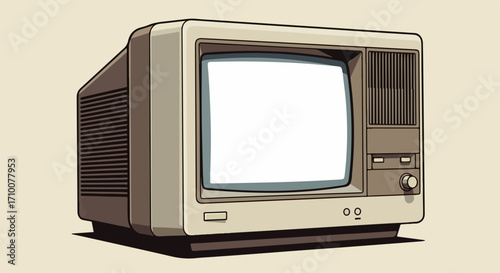 Vintage tv set displaying blank screen, old-fashioned device ideal for retro aesthetic designs. Nostalgic vintage tv set shows mockup display perfect for a tech presentation,