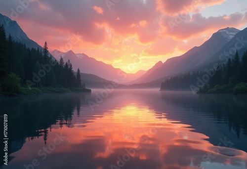 Tranquil Lake Reflection Sunset Scenic View Serene Waters Wilderness Calm Nature Dreamy Atmosphere